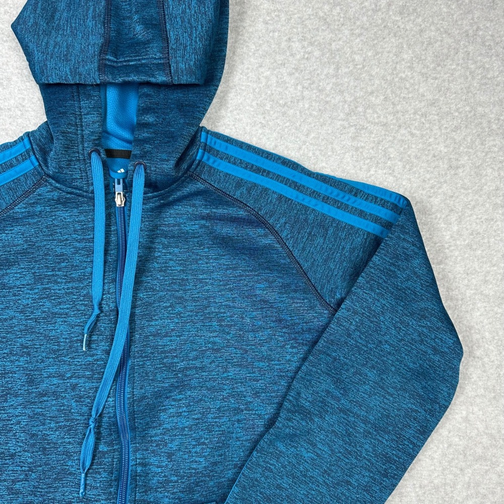 Adidas‎ Climawarm Full Zip Hoodie Blue Space Dye Heathered 3-Stripe AY7652  S